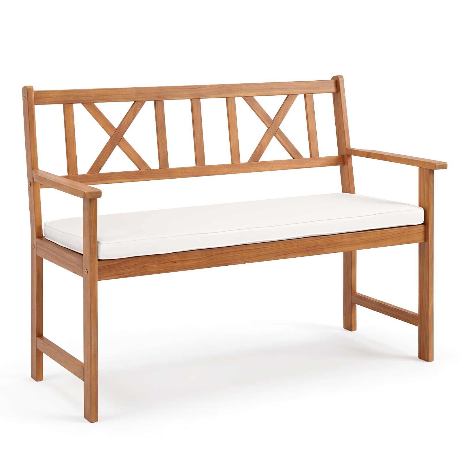 Tangkula 2-Person Acacia Wood Outdoor Bench with Cushion